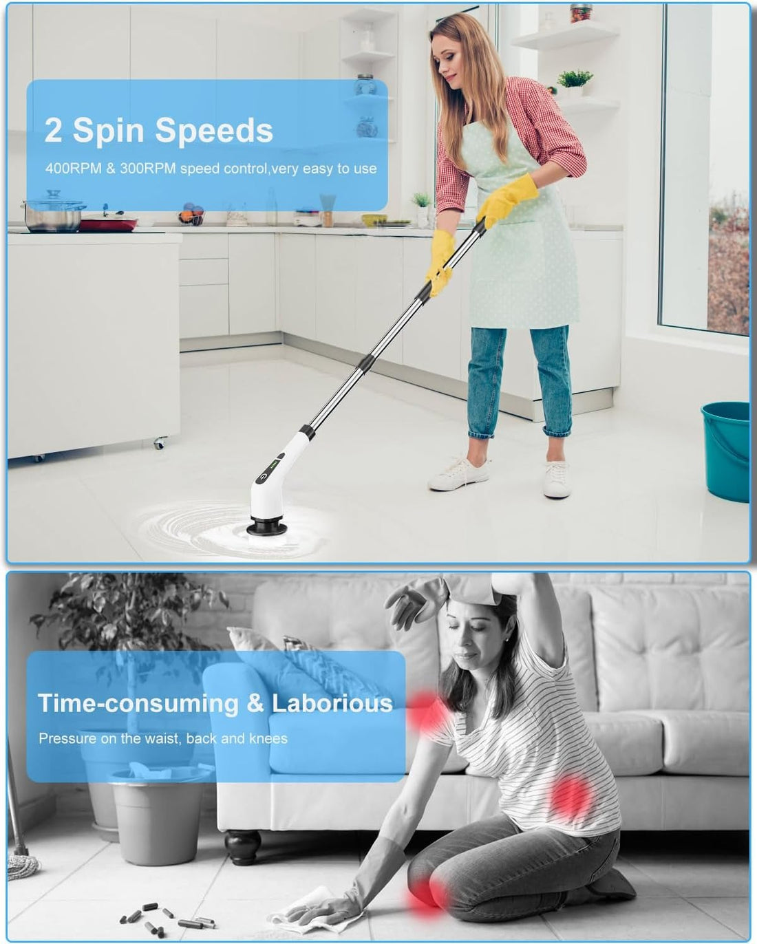 9 in 1 Electric Cleaning Brush,Replaceable Brush Heads - 90Mins Work Time