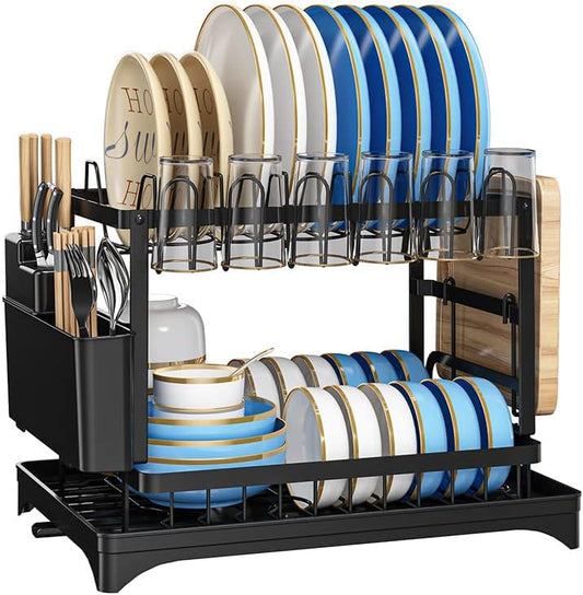 Heavy Duty 3-Tier Over-the-Sink Dish Rack with Storage Cabinet